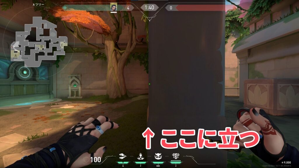 AツリーからAメインオーディン壁抜き立ち位置